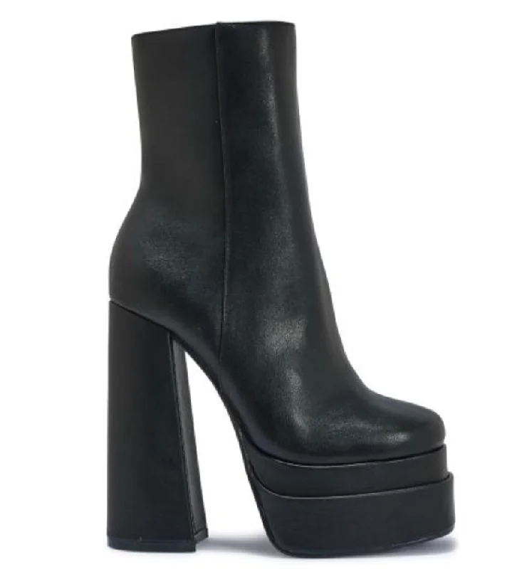 CASEY BLACK PU PLATFORM HEELED BOOTS