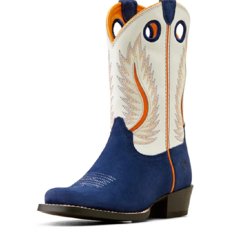 Ariat Youth Futurity Fort Worth Western Boot - Patriot Blue Suede/Pale Moon