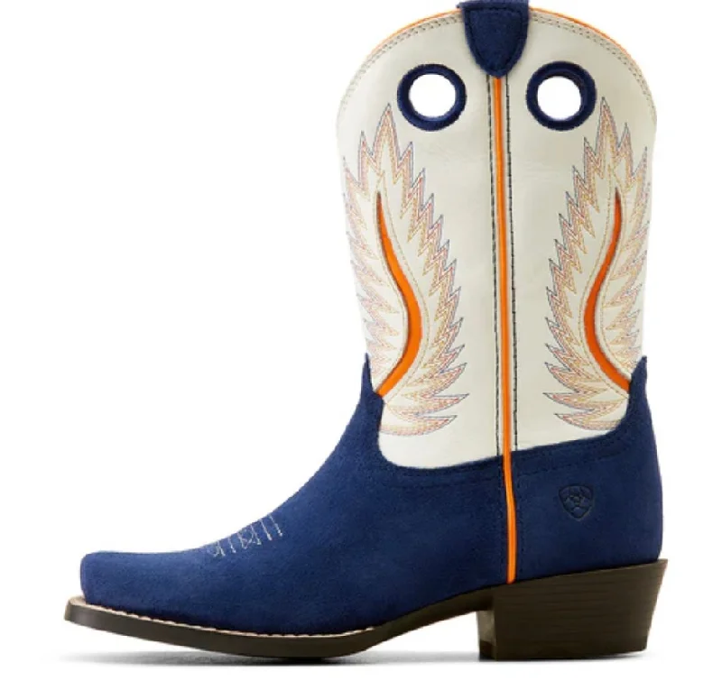 Ariat Youth Futurity Fort Worth Western Boot - Patriot Blue Suede/Pale Moon