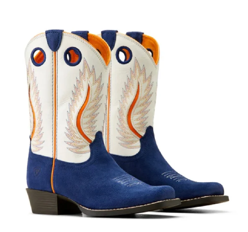 Ariat Youth Futurity Fort Worth Western Boot - Patriot Blue Suede/Pale Moon