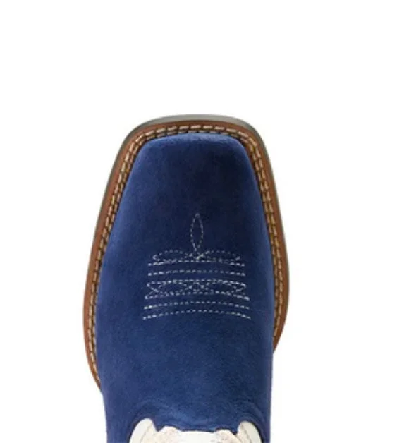 Ariat Youth Futurity Fort Worth Western Boot - Patriot Blue Suede/Pale Moon