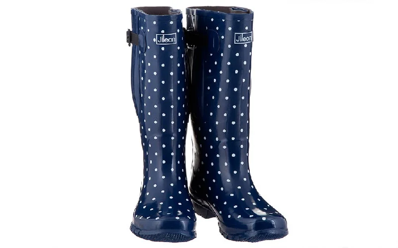 Extra Wide Calf Womens' Rain Boots - Navy Spots - 16-23 Inch Calf - Wide in Foot and Ankle