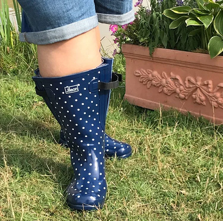 Extra Wide Calf Womens' Rain Boots - Navy Spots - 16-23 Inch Calf - Wide in Foot and Ankle