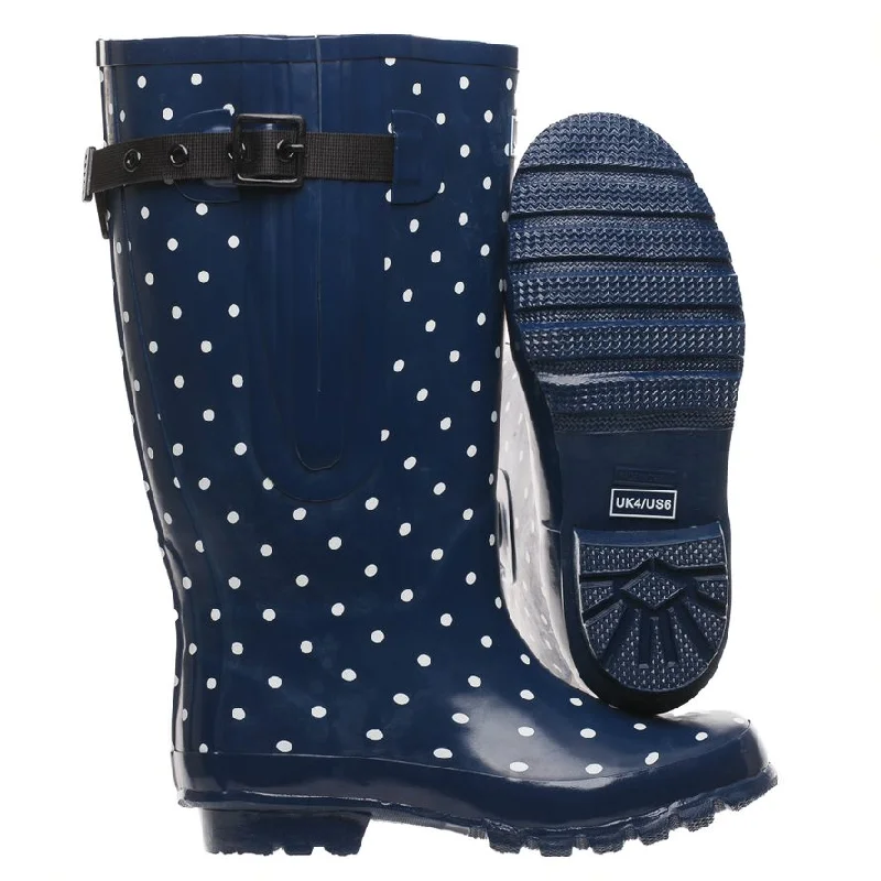 Extra Wide Calf Womens' Rain Boots - Navy Spots - 16-23 Inch Calf - Wide in Foot and Ankle