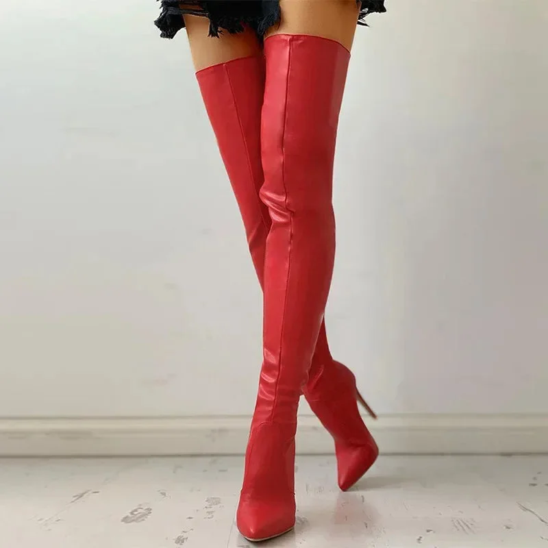 Faux Leather Over The Knee Boots