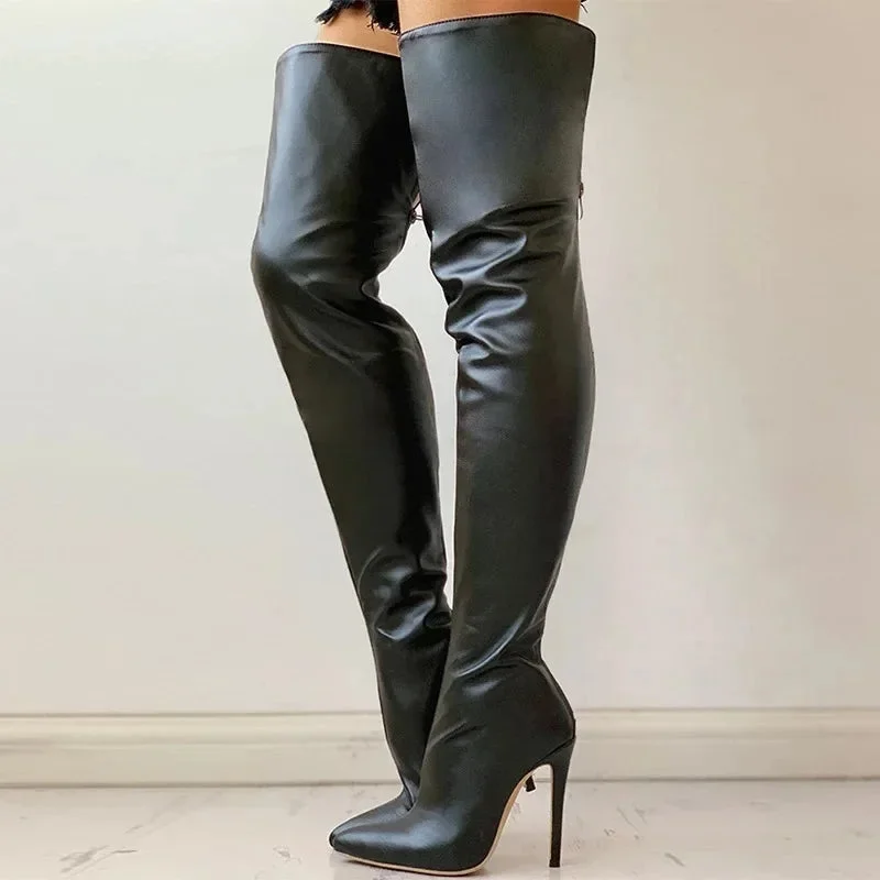 Faux Leather Over The Knee Boots