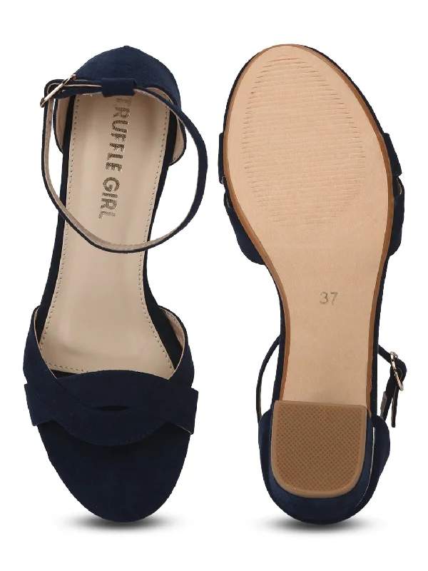 Navy Blue Micro Low Heel Sandals