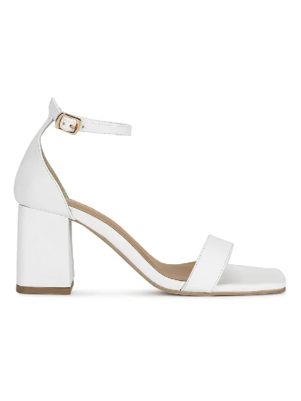 White PU Block Heel Sandals