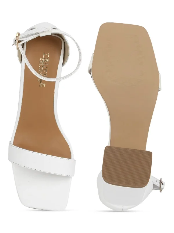 White PU Block Heel Sandals