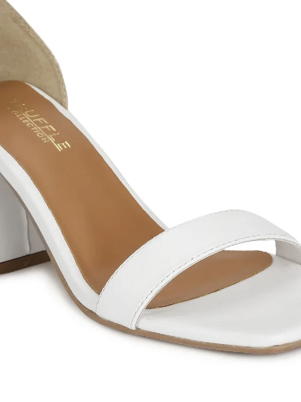 White PU Block Heel Sandals