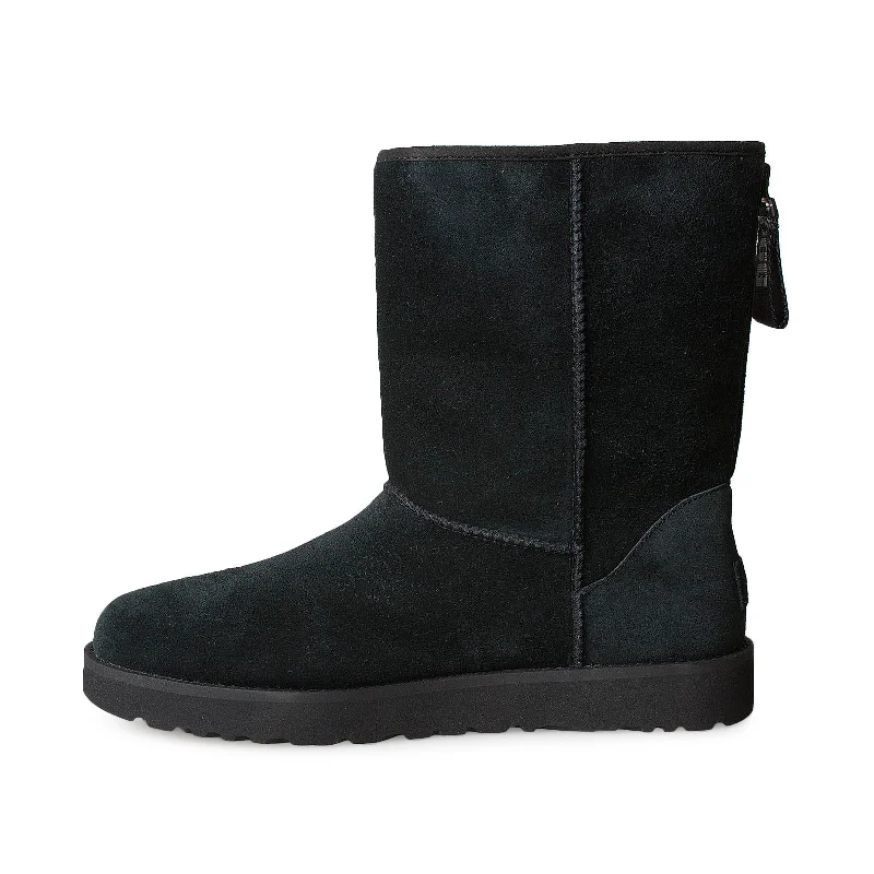 UGG Classic Short Logo Zip Black Boots - Women's