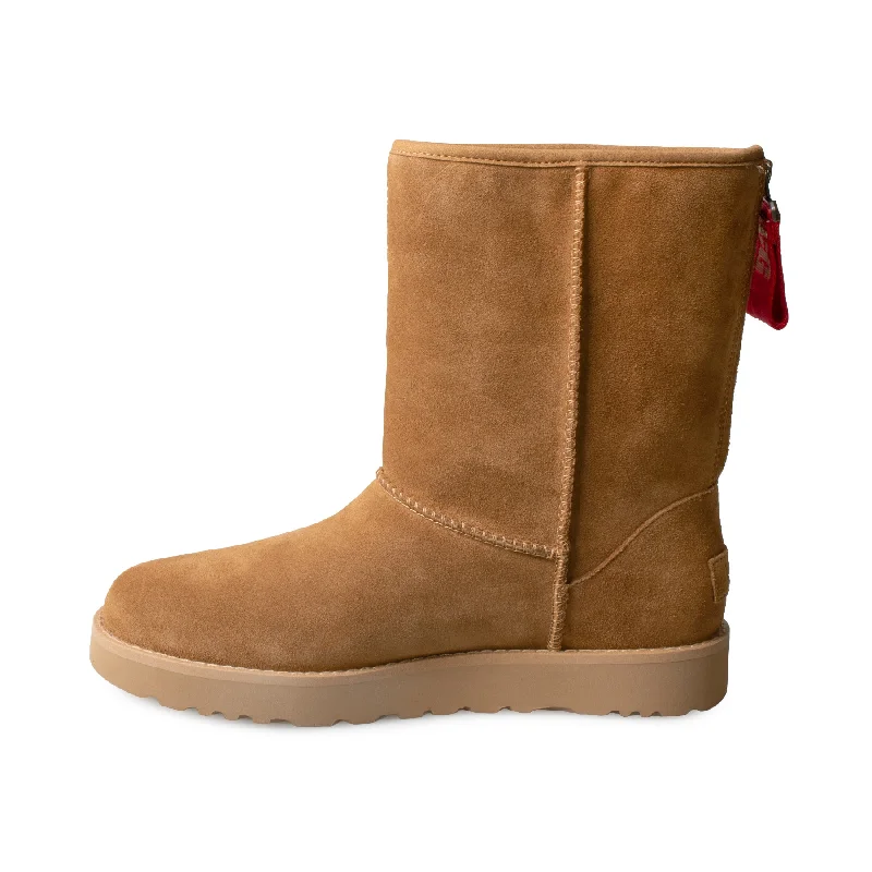 UGG Classic Short Logo Zip Chestnut Boots - Women's