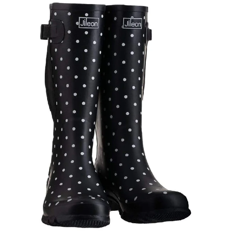 Wide Calf Rain Boots - Up to 19 inch calf - Black Spotty-  Regular Fit in Ankle