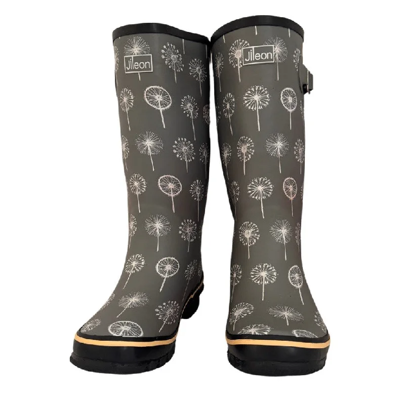 Wide Calf Wellies - Up to 18 inch calf - Grey Dandelion - Wide in Foot and Ankle