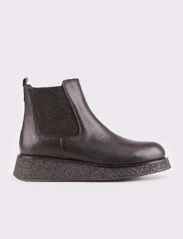 Women Black Genuine Leather Chelsea Boots