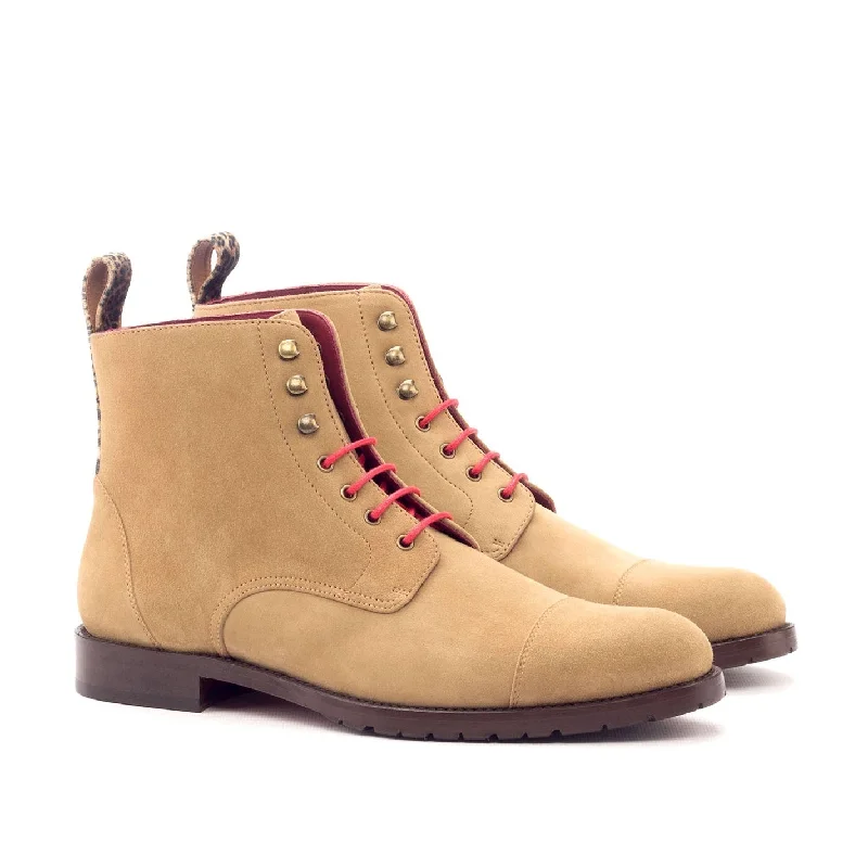 Ambrogio Bespoke Custom Women's Custom Made Shoes Camel Fabric / Suede Leather Cap-Toe Boots (AMBW1017)