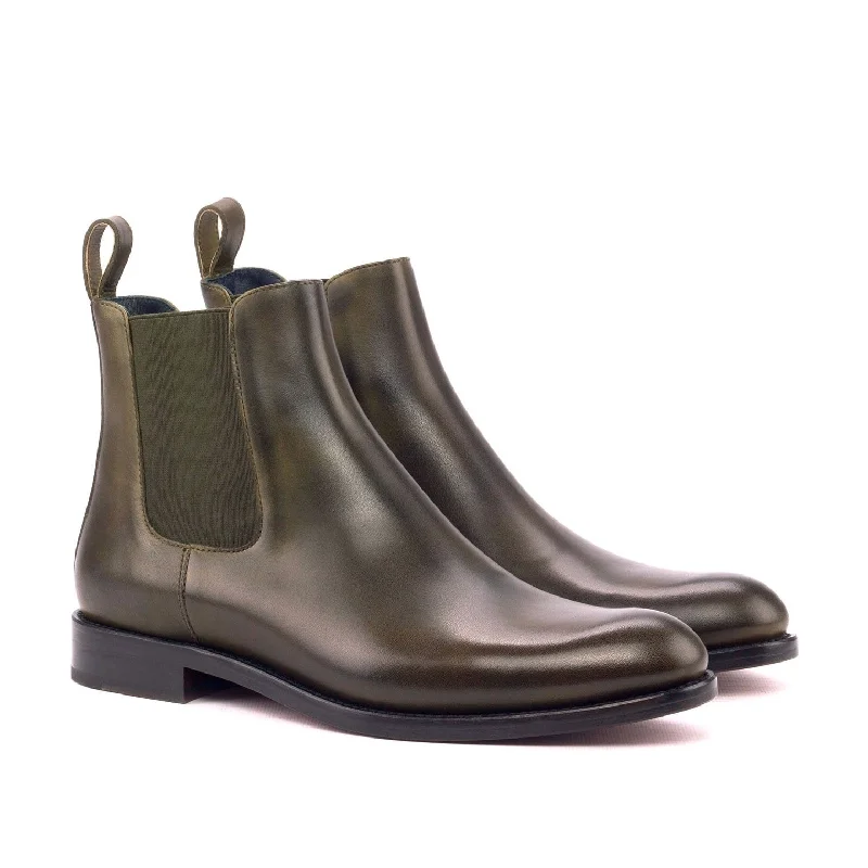 Ambrogio Bespoke Custom Women's Custom Made Shoes Green Olive Calf-Skin Leather Chelsea Boots (AMBW1077)