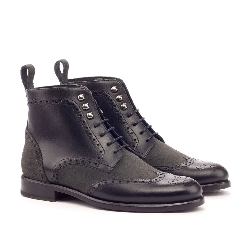 Ambrogio Bespoke Custom Women's Shoes Black Suede / Calf-Skin Leather Military Boots (AMBW1091)