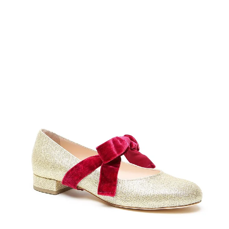 Gold Glitter Ballet Flat + Red Velvet Marie Strap