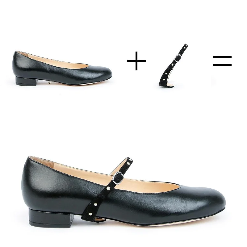 Black Ballet Flat + Studded Twiggy Strap