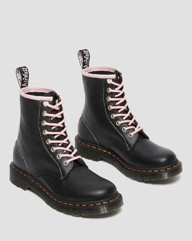 DR MARTENS 1460 WOMEN'S CONTRAST LEATHER LACE UP BOOTS - BLACK/PINK VIRGINIA