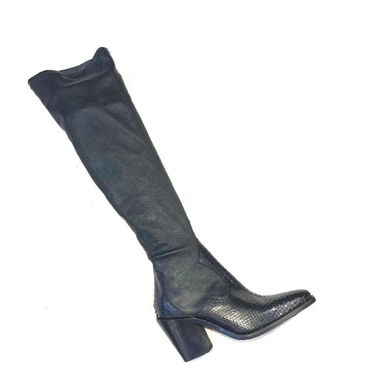 Jo Ghost Ladies Black Python Snakeskin Leather Knee Boots