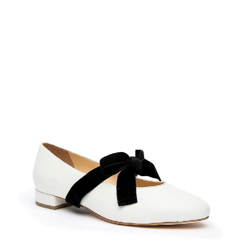 White Ballet Flat + Black Velvet Marie Strap