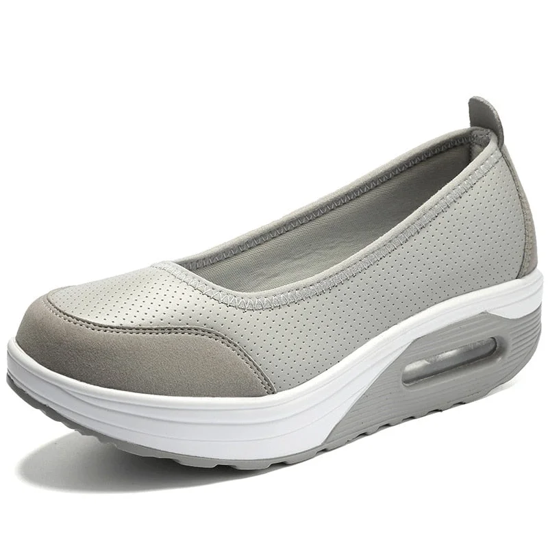 Women's Autumn Gray Cotton Swing Slip-on Round Toe Flat Platform Shoes