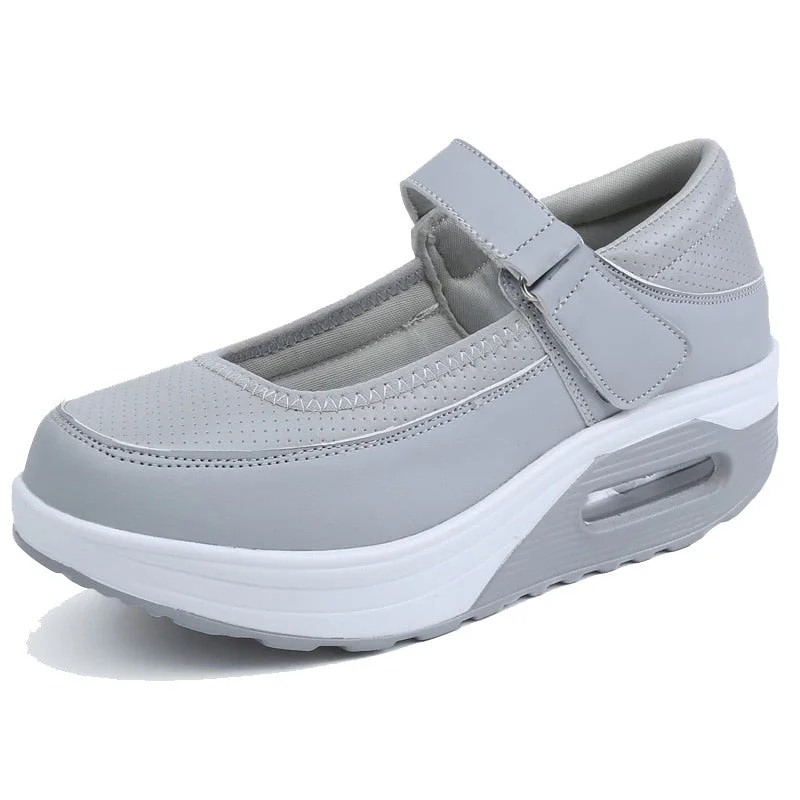 Women's Autumn Gray White Cotton Swing Slip-on Round Toe Shoes