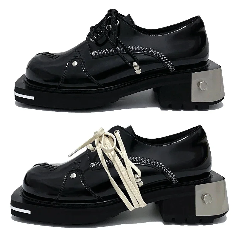 Women's Genuine Leather Punk Style Lace-up Big Toe Thick-Soled Casual Shoes