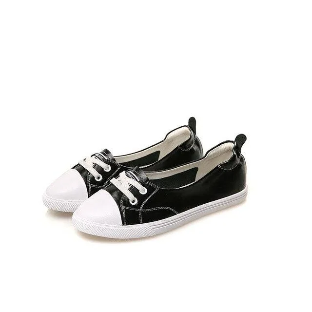 Women's White Genuine Leather Soft Comfortable Flats Casual Shoes