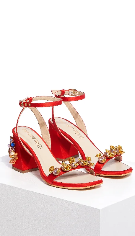 Flaming Katy - Red Embroidered Block Heels