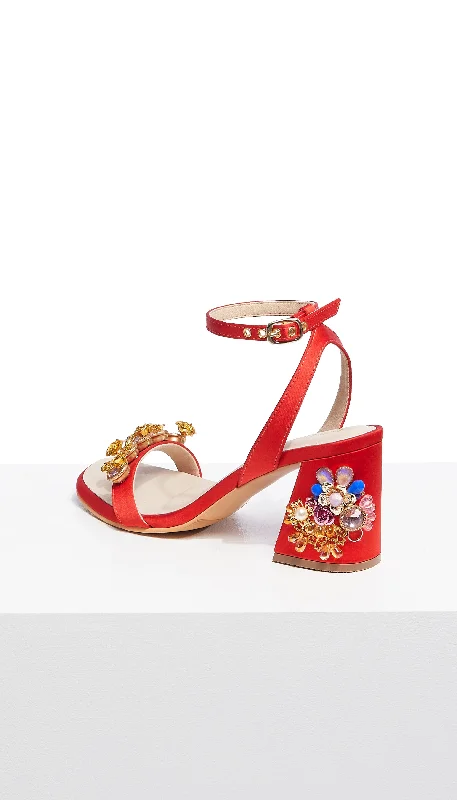 Flaming Katy - Red Embroidered Block Heels