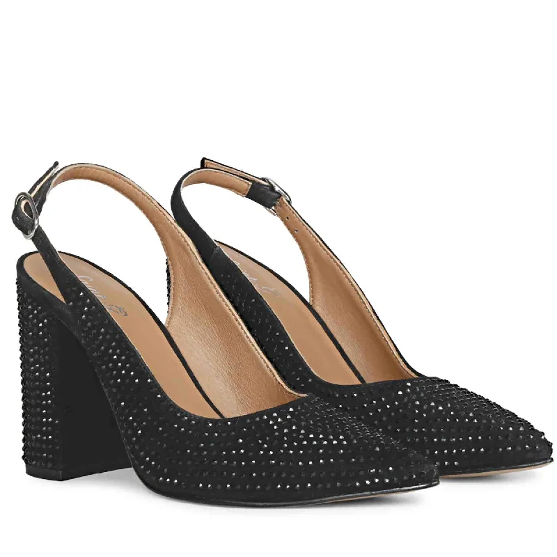 Saint Alyssa Crystal Embellished Black Leather Pumps