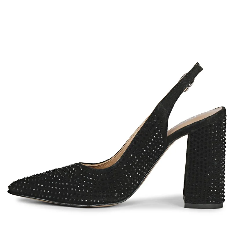 Saint Alyssa Crystal Embellished Black Leather Pumps