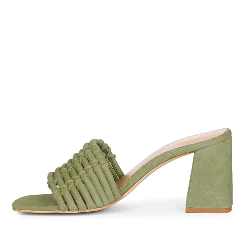 Saint Bethany Olive Leather Block Heels