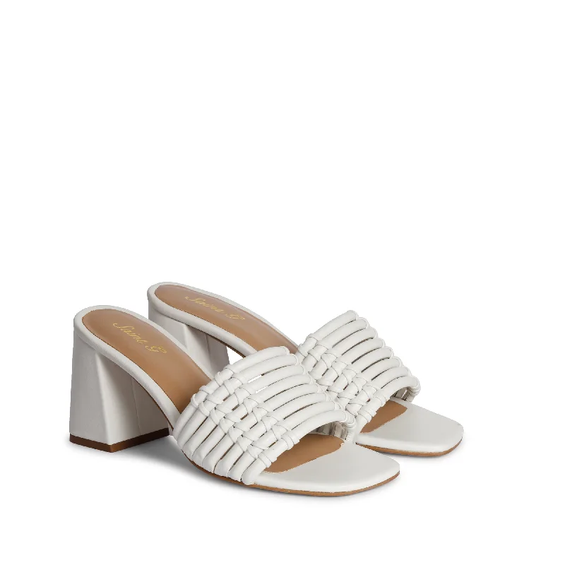 Saint Bethany White Leather Block Heels