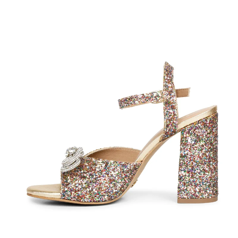 Saint Leonara Bow Detail Multi Glitter Leather Block Heels