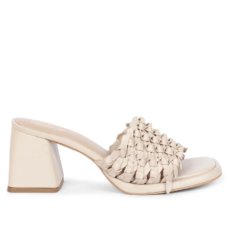 Saint  Nicia Beige Leather Block Heels