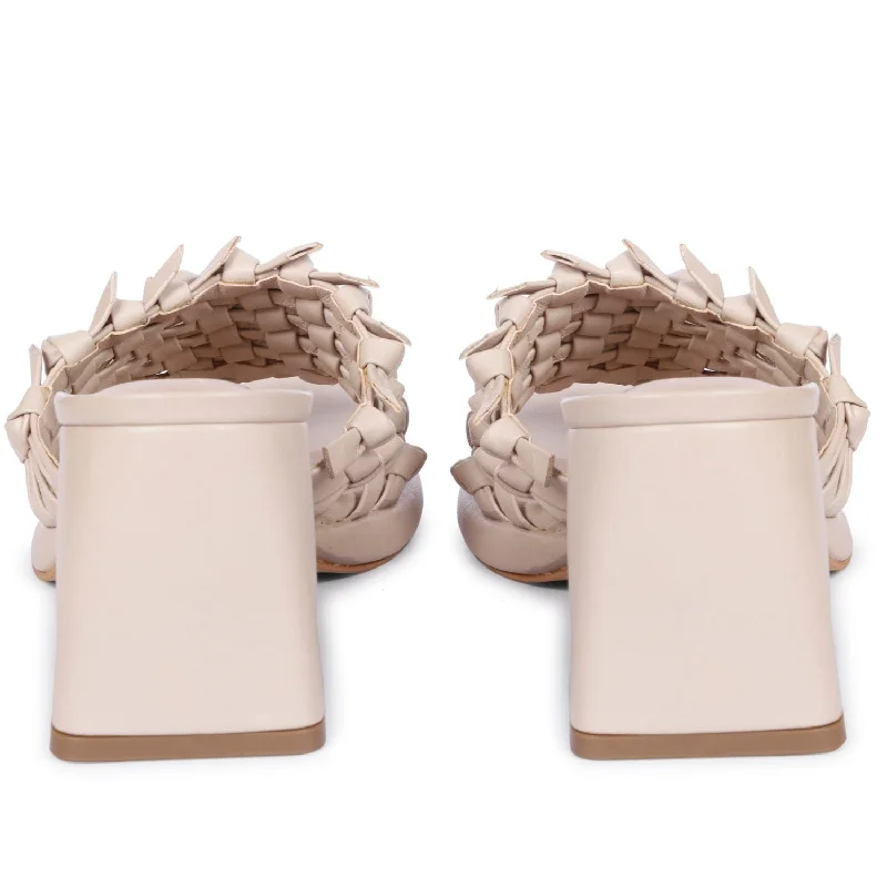 Saint  Nicia Beige Leather Block Heels