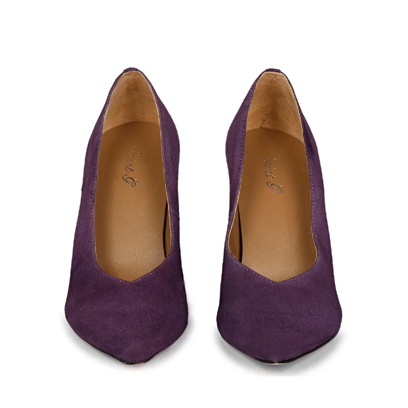 Saint Pamina Crystal Embellished Violet Suede Leather Pumps